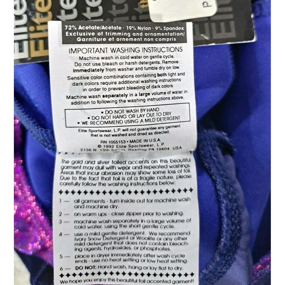 GK Elite VTG Mystique Purple Holographic LS Keyhole Leotard Blue Velvet Size AM